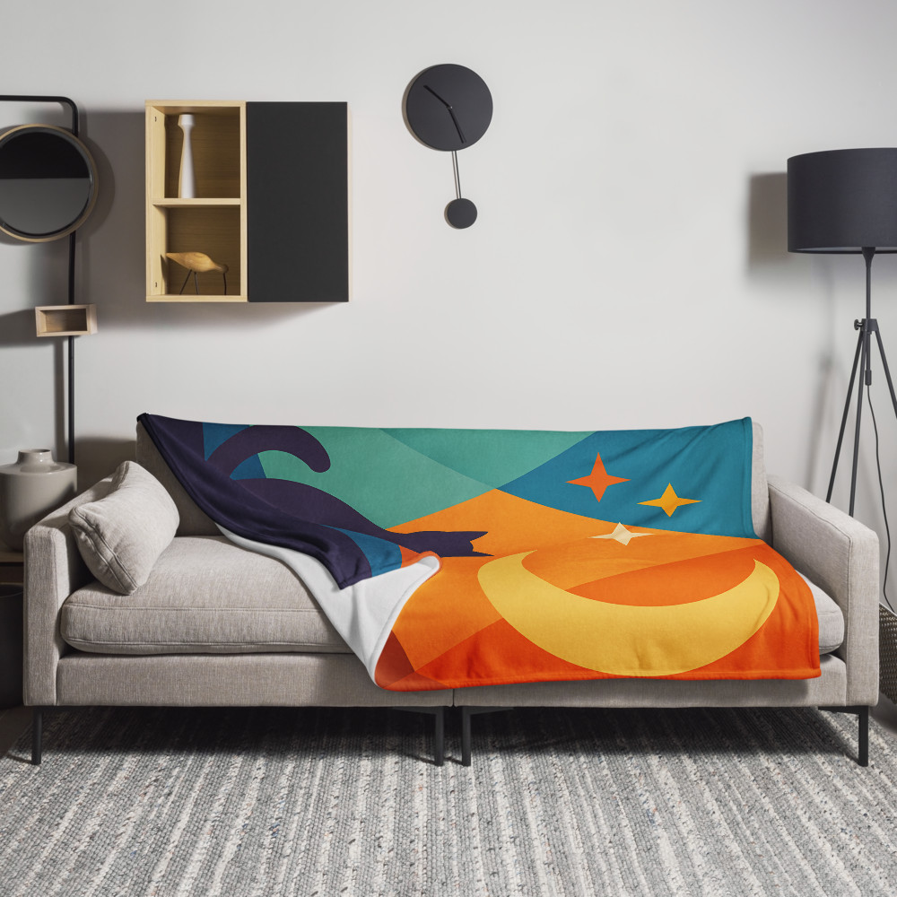 Moonlit Cat Silhouette with Colourful Geometric Sky