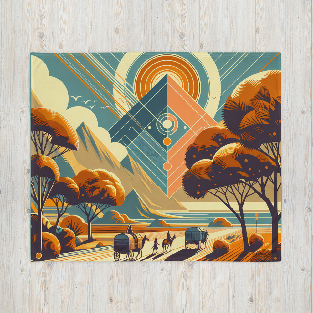 Retro Geometric Mountain Sunset Landscape Illustration