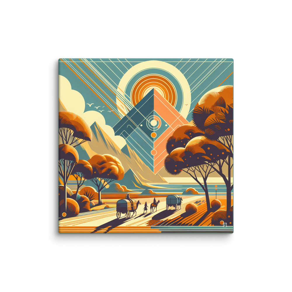 Retro Geometric Mountain Sunset Landscape Illustration