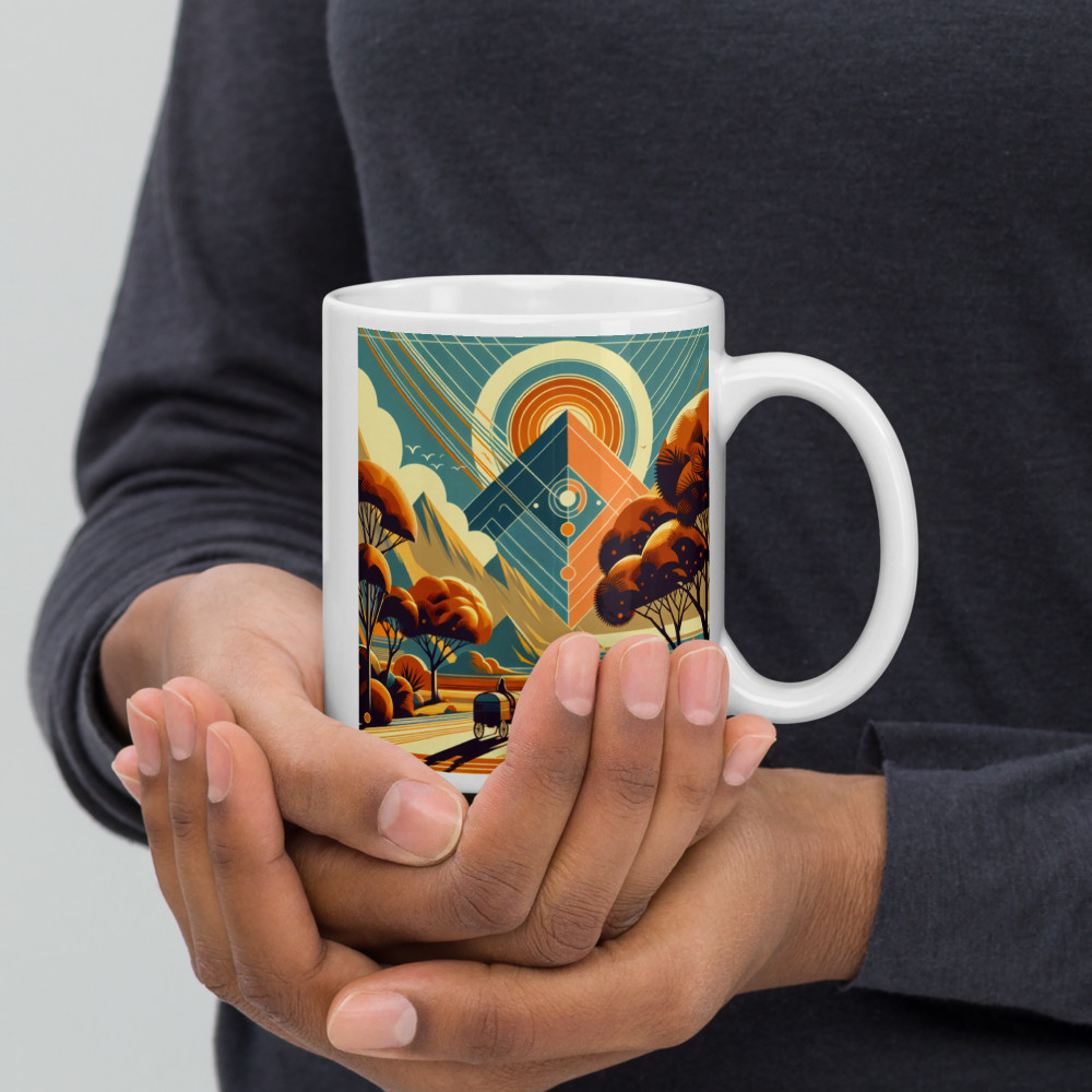 Retro Geometric Mountain Sunset Landscape Illustration