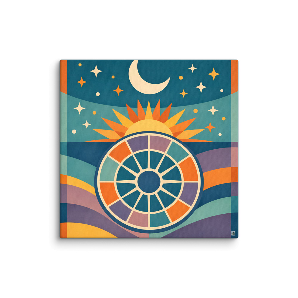 Celestial Sun Moon Wheel with Stars — Canvas Print