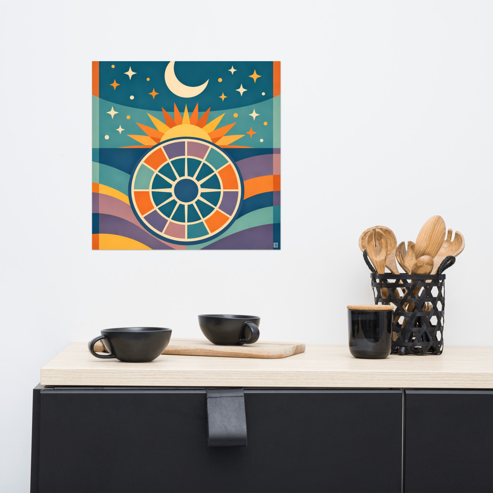 Celestial Sun Moon Wheel with Stars — Art Print
