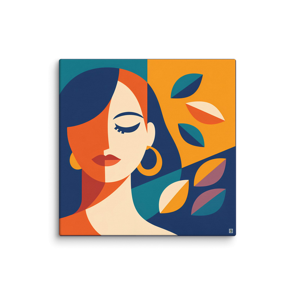 Cubist Inspired Woman with Autumn Leaves — Canvas Print