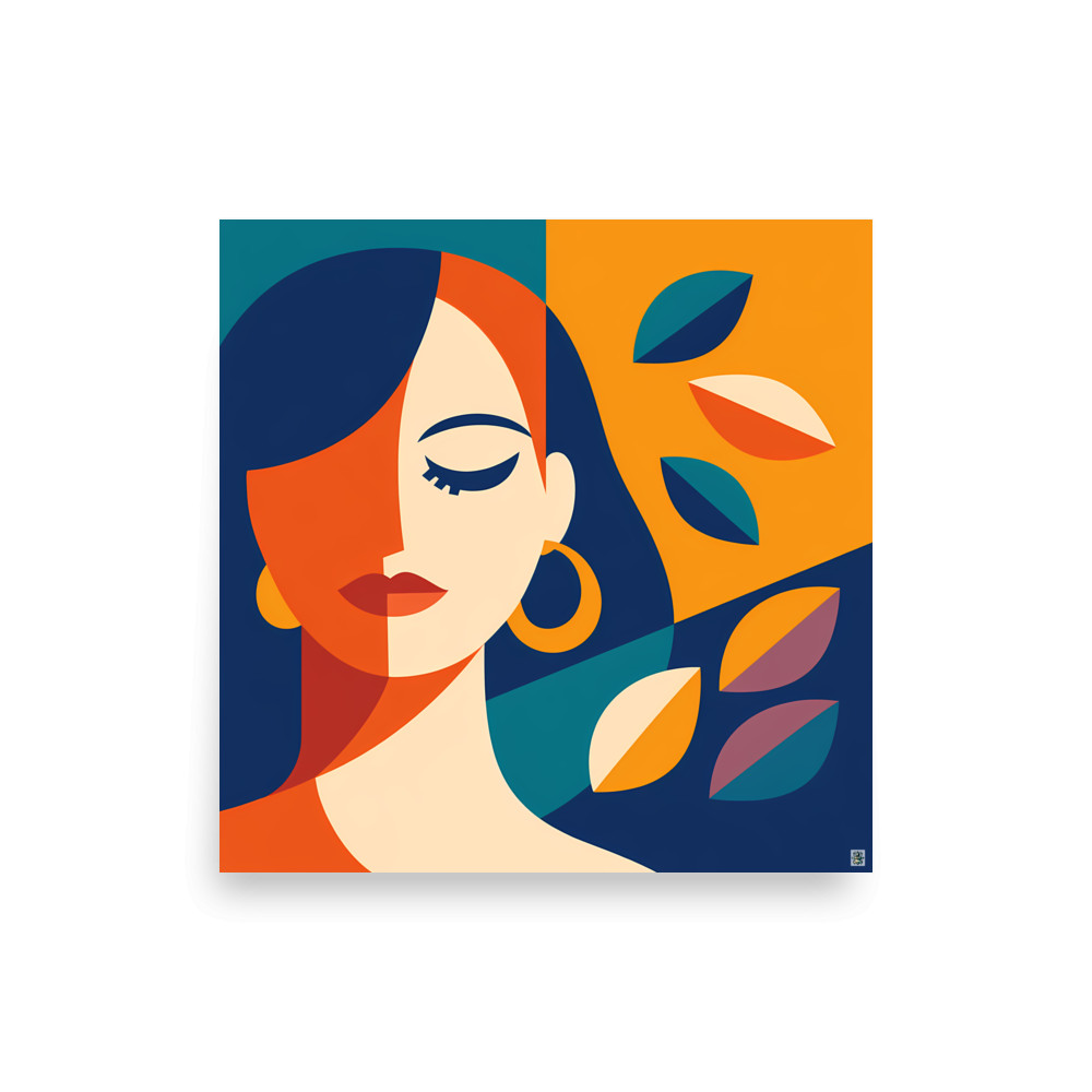 Cubist Inspired Woman with Autumn Leaves — Art Print