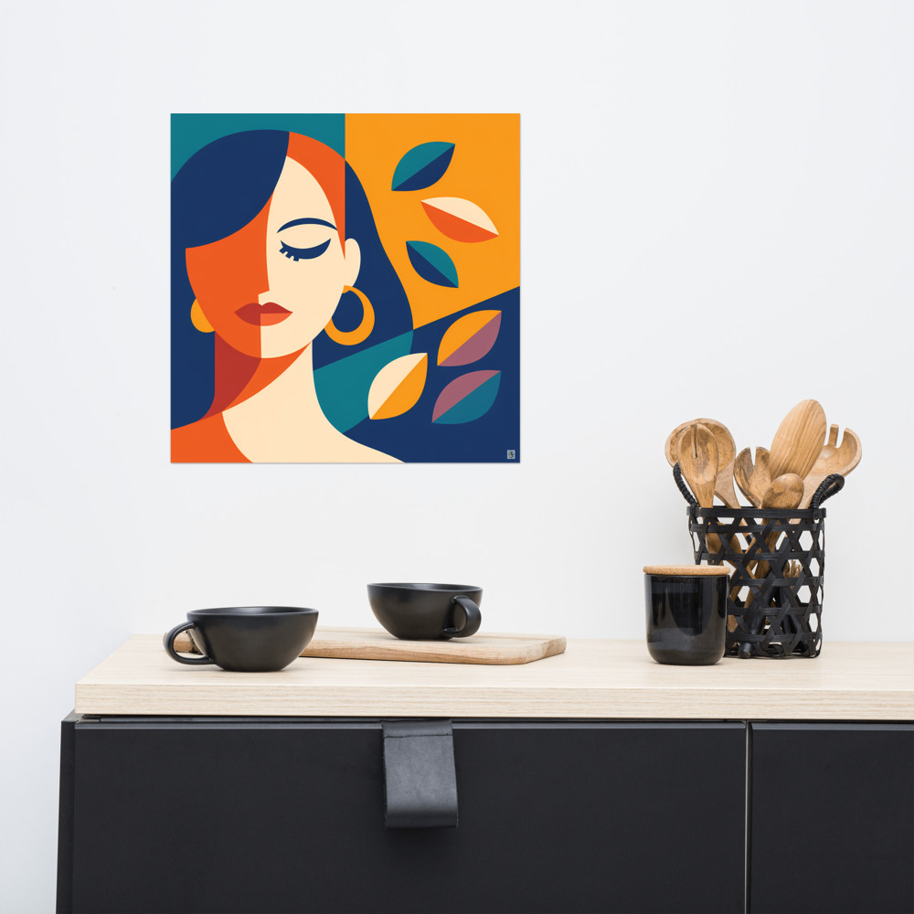 Cubist Inspired Woman with Autumn Leaves