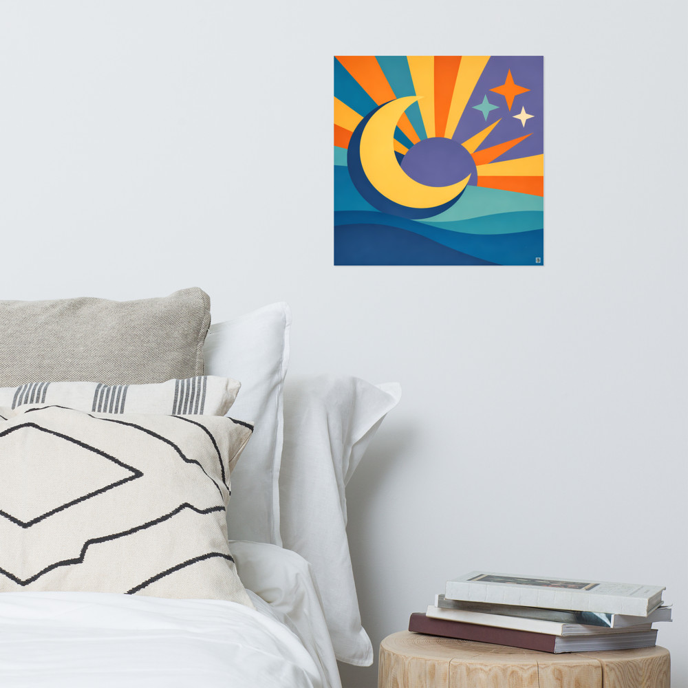 Celestial Crescent Moon and Starburst Rays