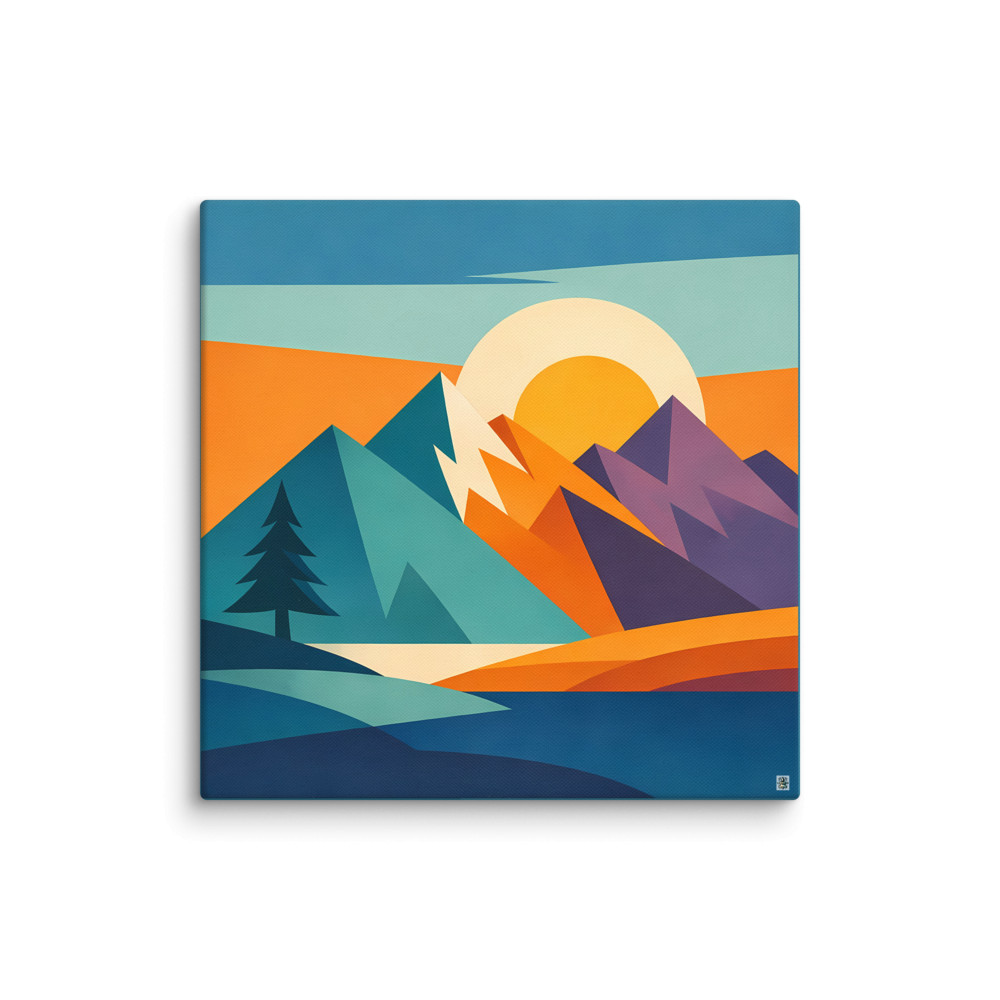 Geometric Mountain Sunset Landscape — Canvas Print
