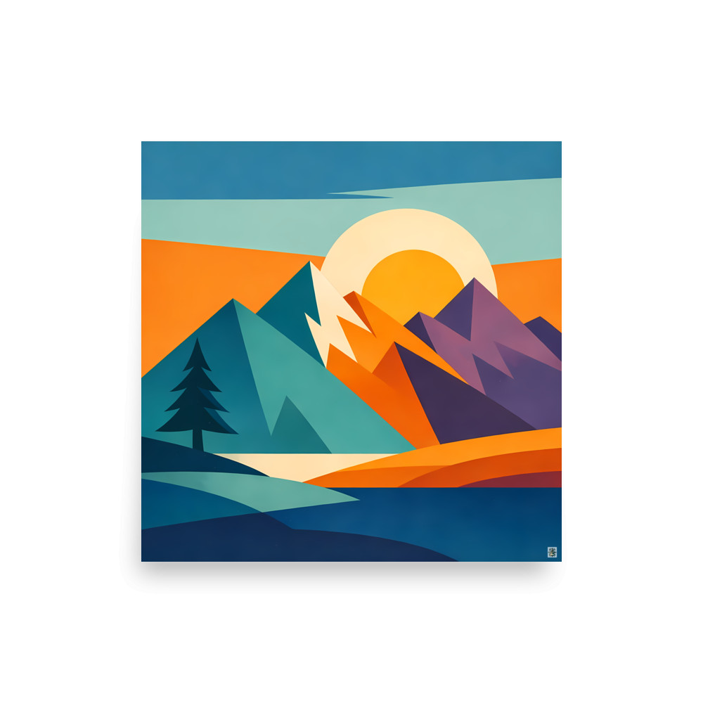 Geometric Mountain Sunset Landscape — Art Print