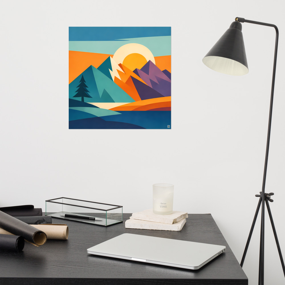 Geometric Mountain Sunset Landscape