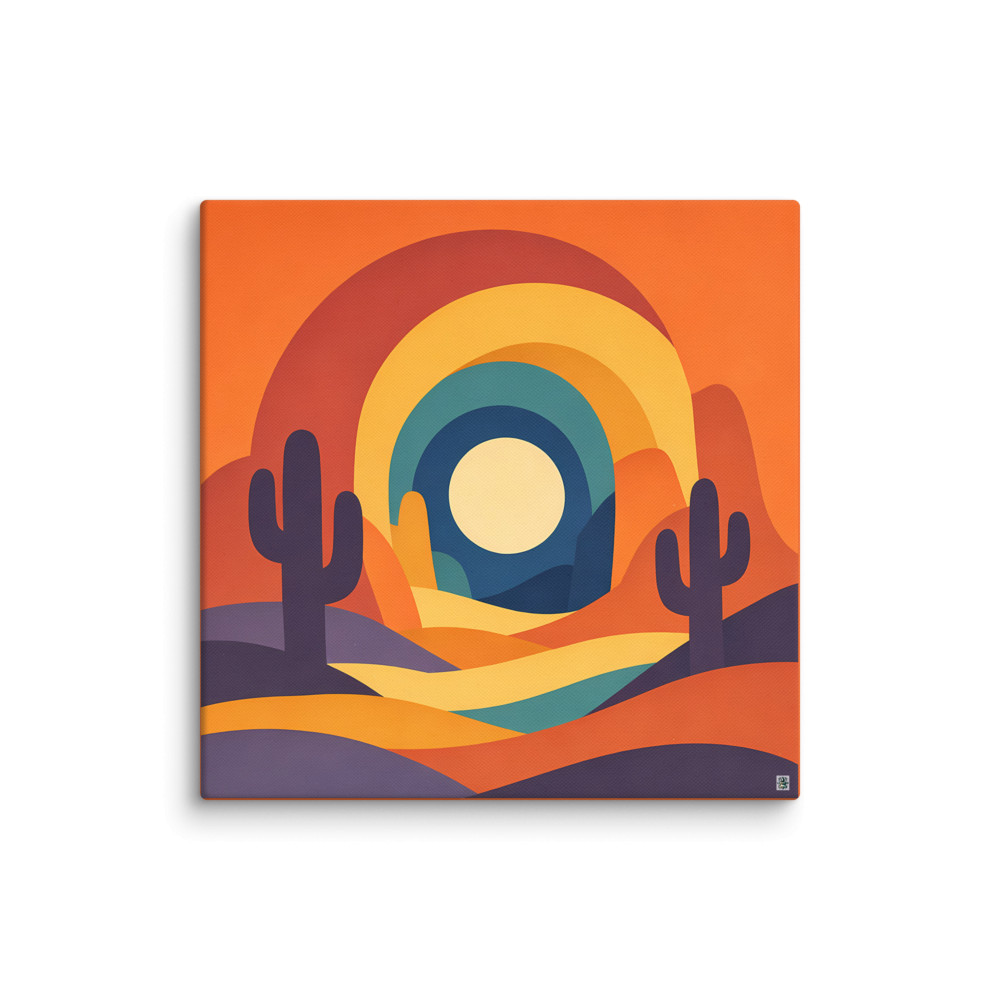 Desert Cactus Arch Sunset Illustration — Canvas Print