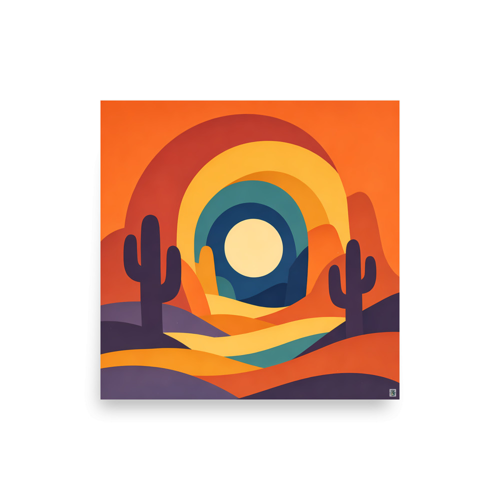 Desert Cactus Arch Sunset Illustration — Art Print