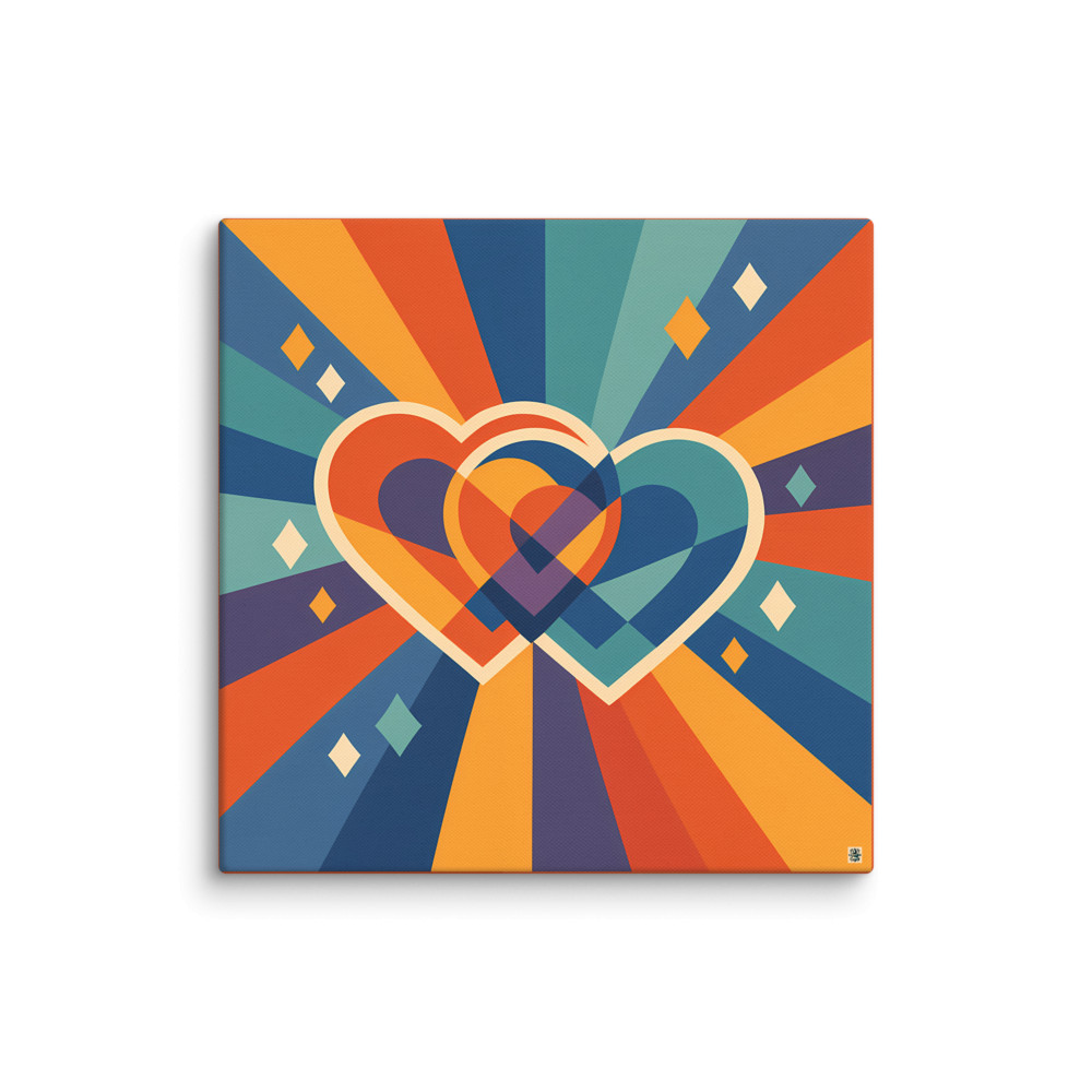 Overlapping Geometric Hearts with Colour Rays — Canvas Print