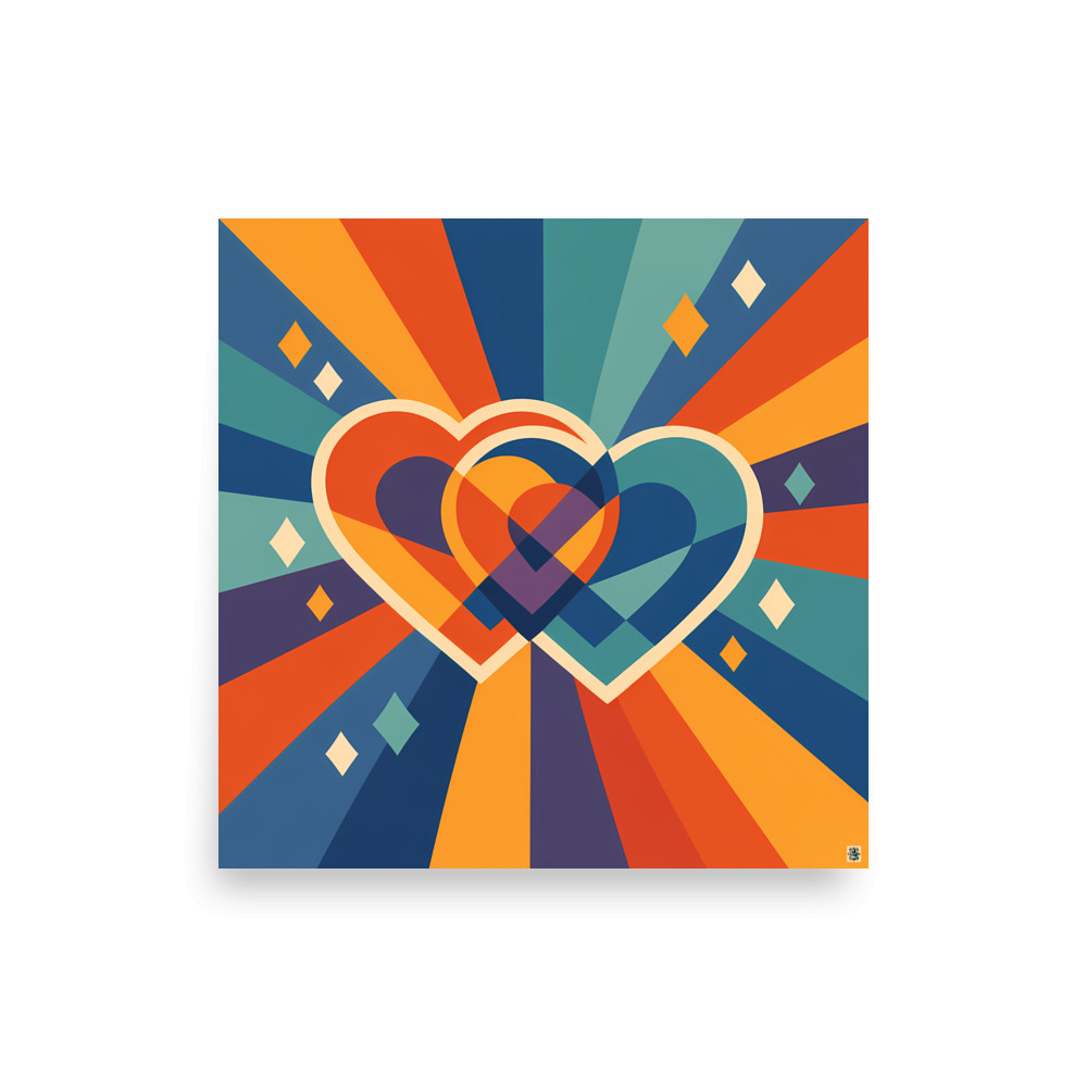 Overlapping Geometric Hearts with Colour Rays — Art Print
