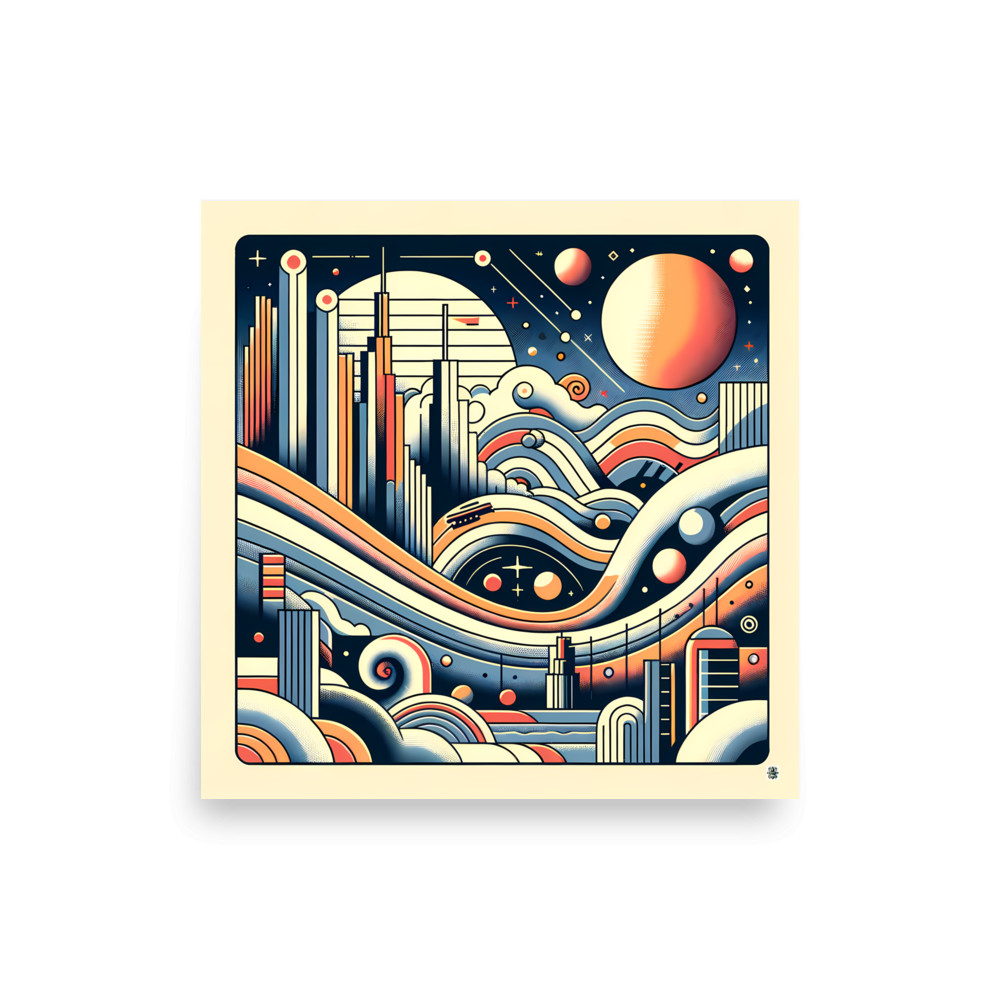Retro Futuristic Space Cityscape with Planets — Art Print