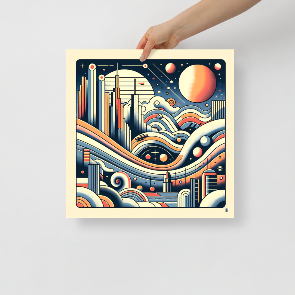 Retro Futuristic Space Cityscape with Planets