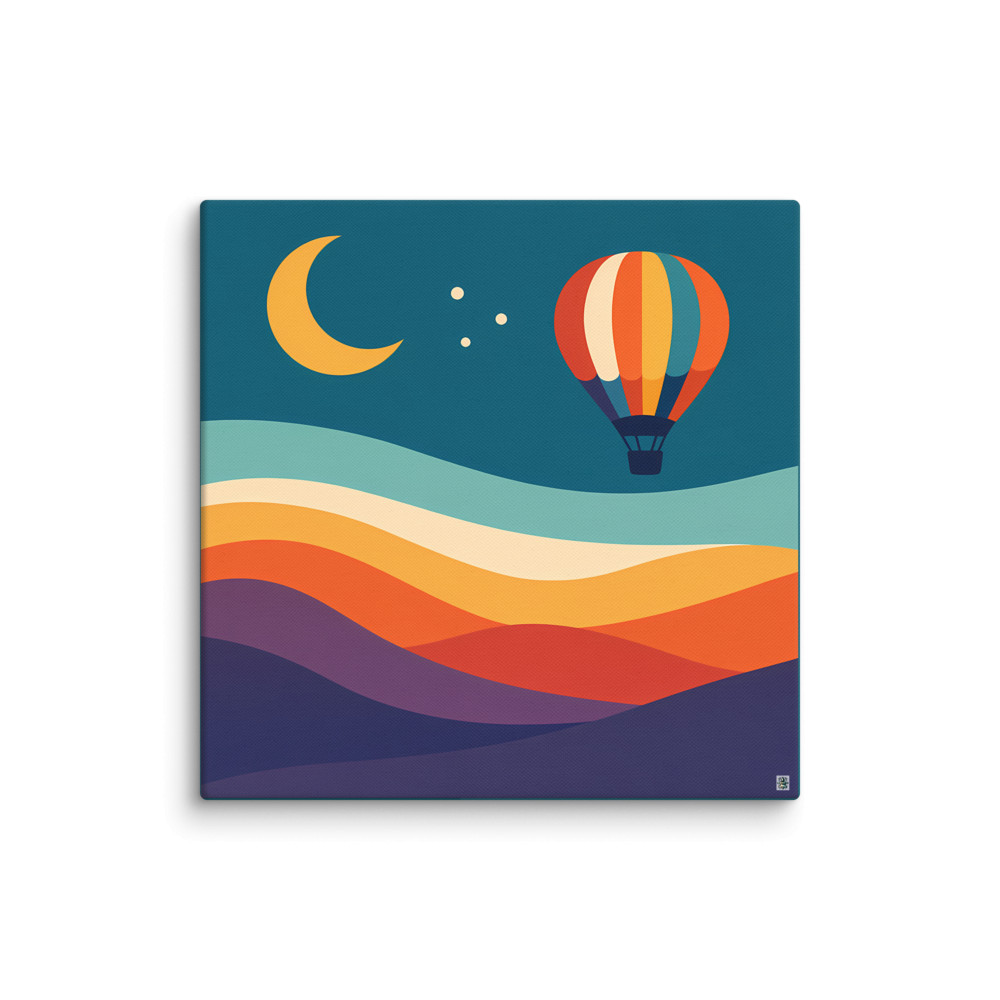 Moonlit Hot Air Balloon over Wavy Hills