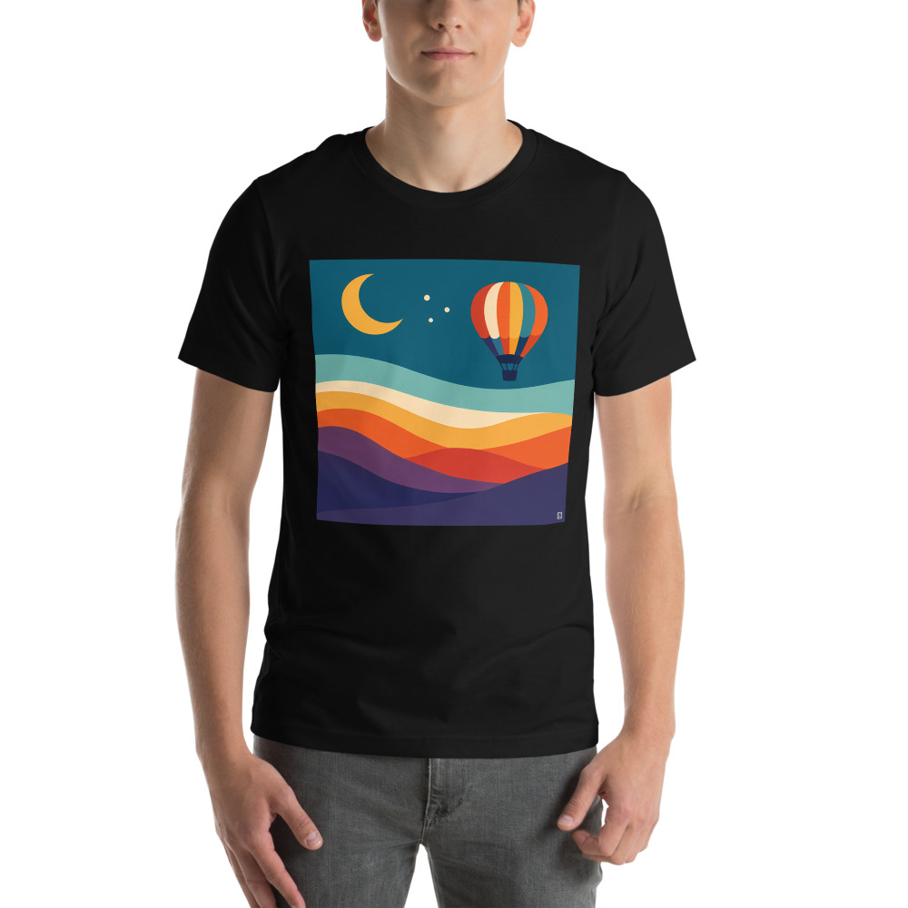 Moonlit Hot Air Balloon over Wavy Hills