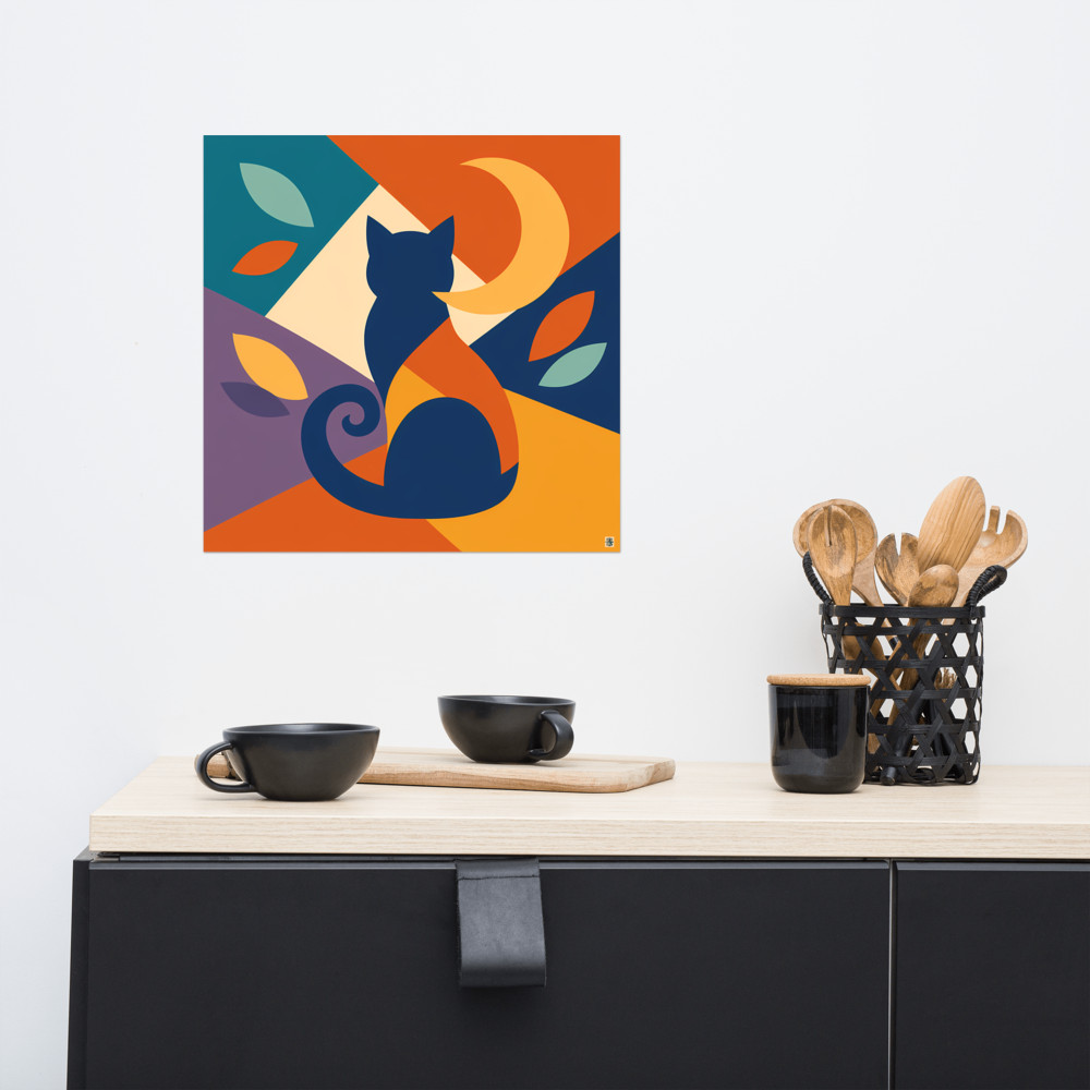 Colour Block Night Cat with Crescent Moon