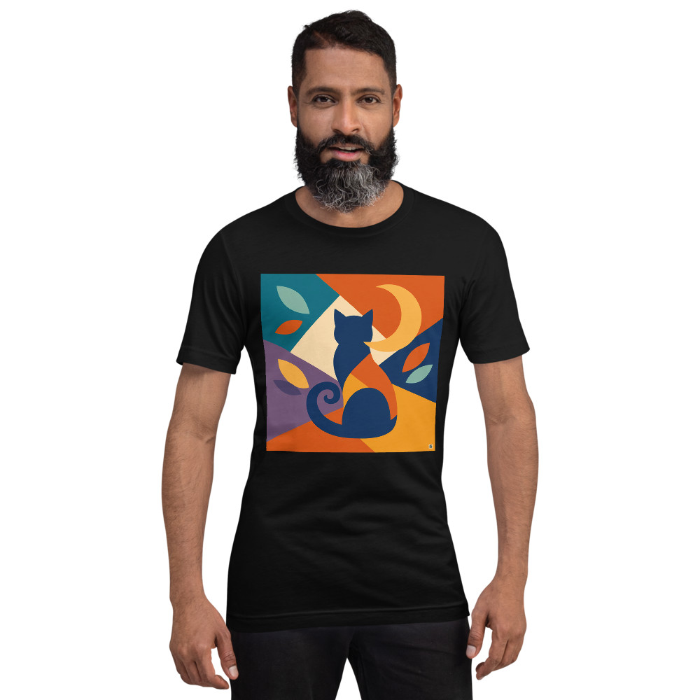 Colour Block Night Cat with Crescent Moon