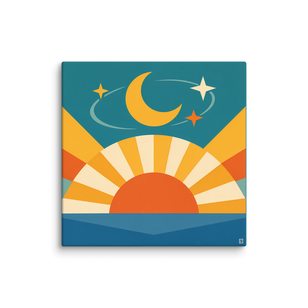 Sun and Moon Horizon with Stars and Rays — Canvas Print