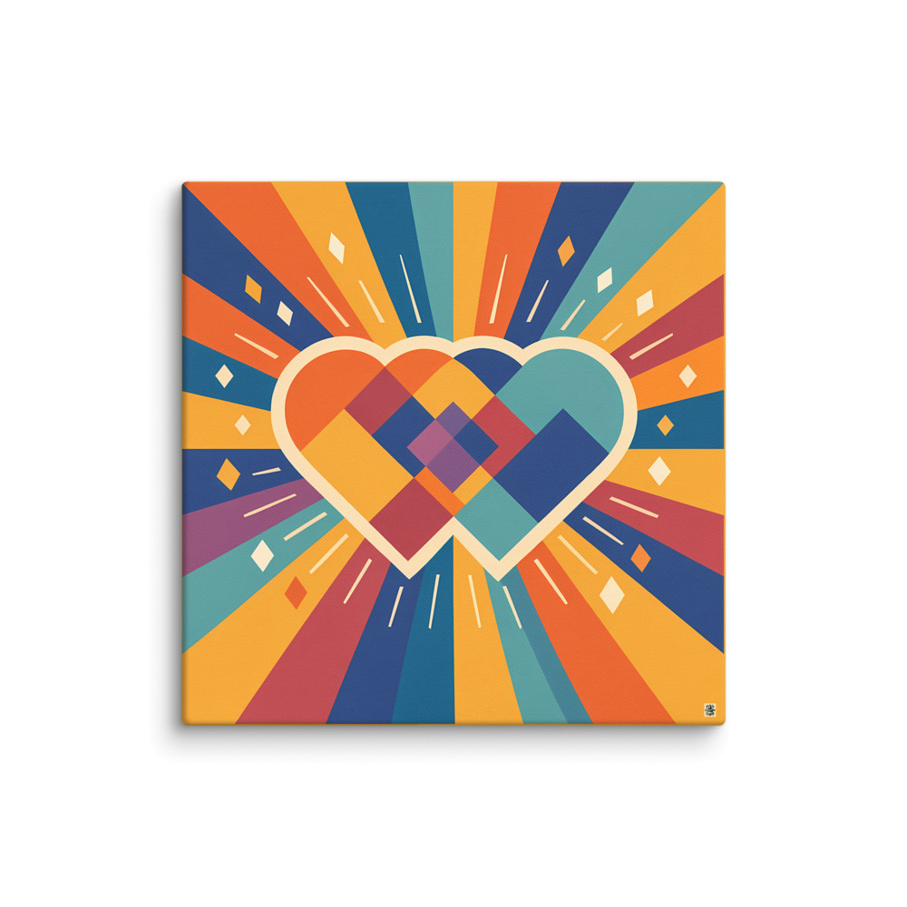 Geometric Heart Sunburst in Retro Colours — Canvas Print