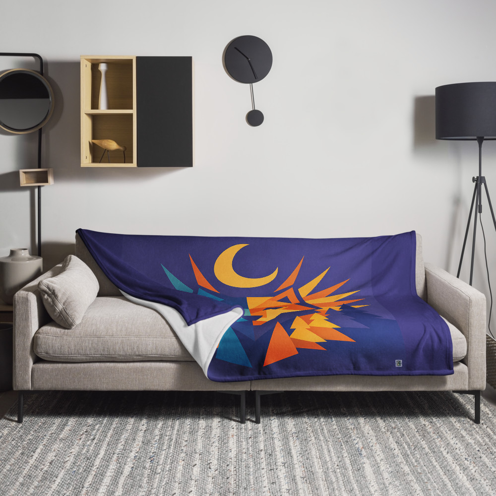 Geometric Wolf Totem with Moonlit Forest