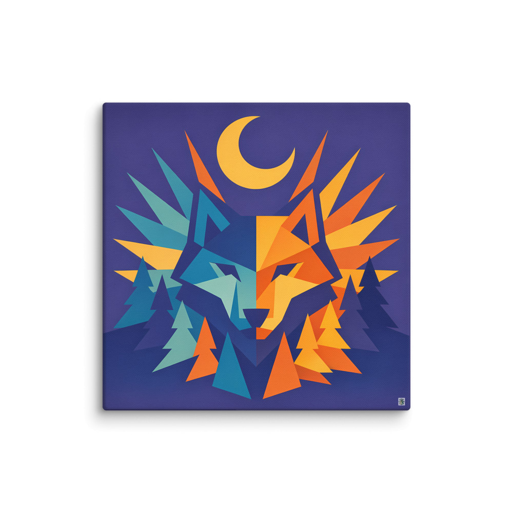 Geometric Wolf Totem with Moonlit Forest — Canvas Print