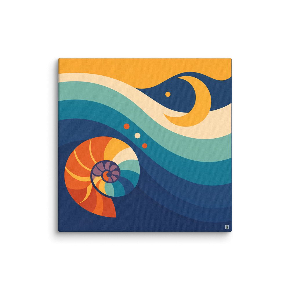 Nautilus Shell in Flowing Gradient Waves — Canvas Print