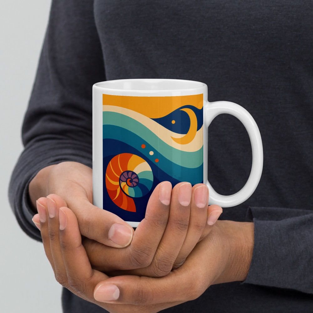 Nautilus Shell in Flowing Gradient Waves — Mug