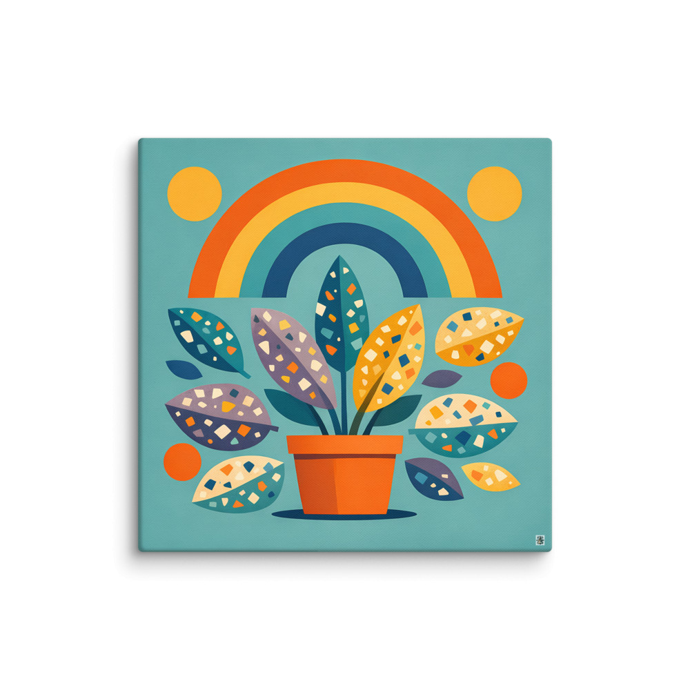 Terrazzo Potted Plant with Rainbow — Canvas Print