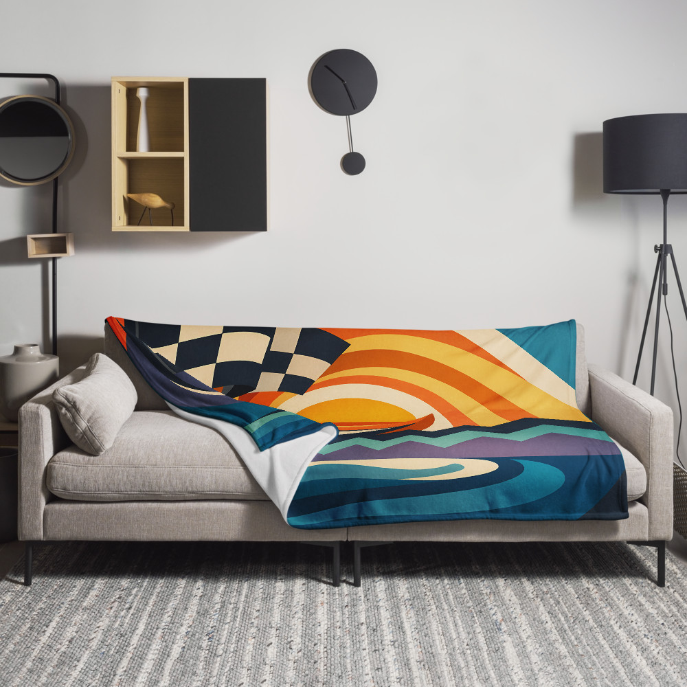 Wavy Checkered Flag Sunset Landscape — Throw Blanket