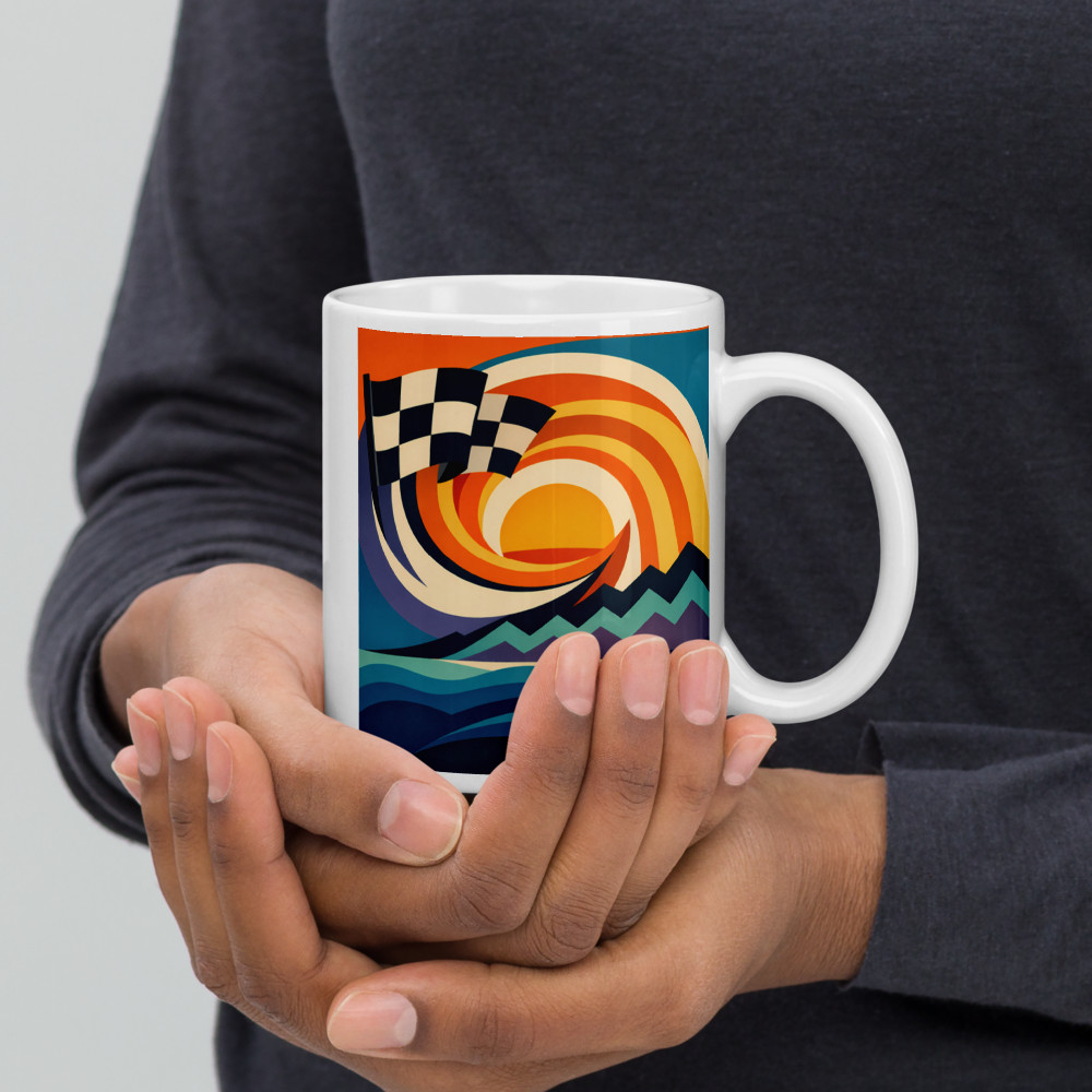 Wavy Checkered Flag Sunset Landscape — Mug