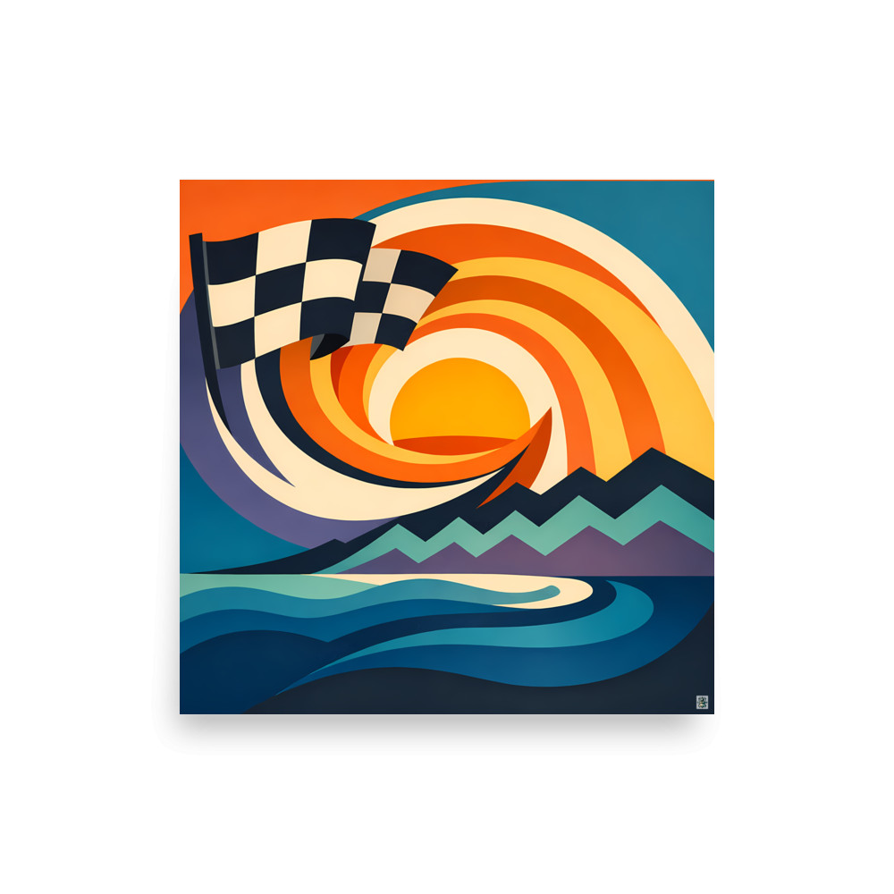 Wavy Checkered Flag Sunset Landscape — Art Print