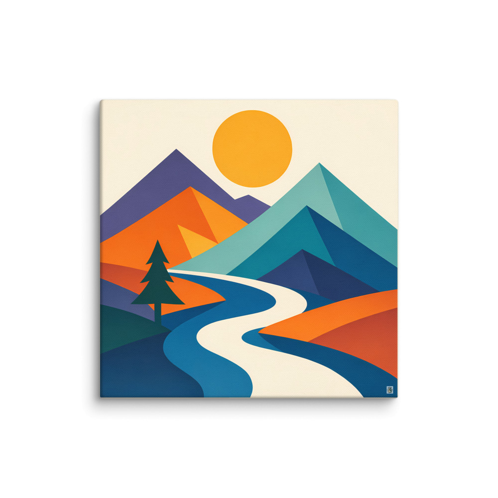Geometric Mountain River at Sunset — Canvas Print