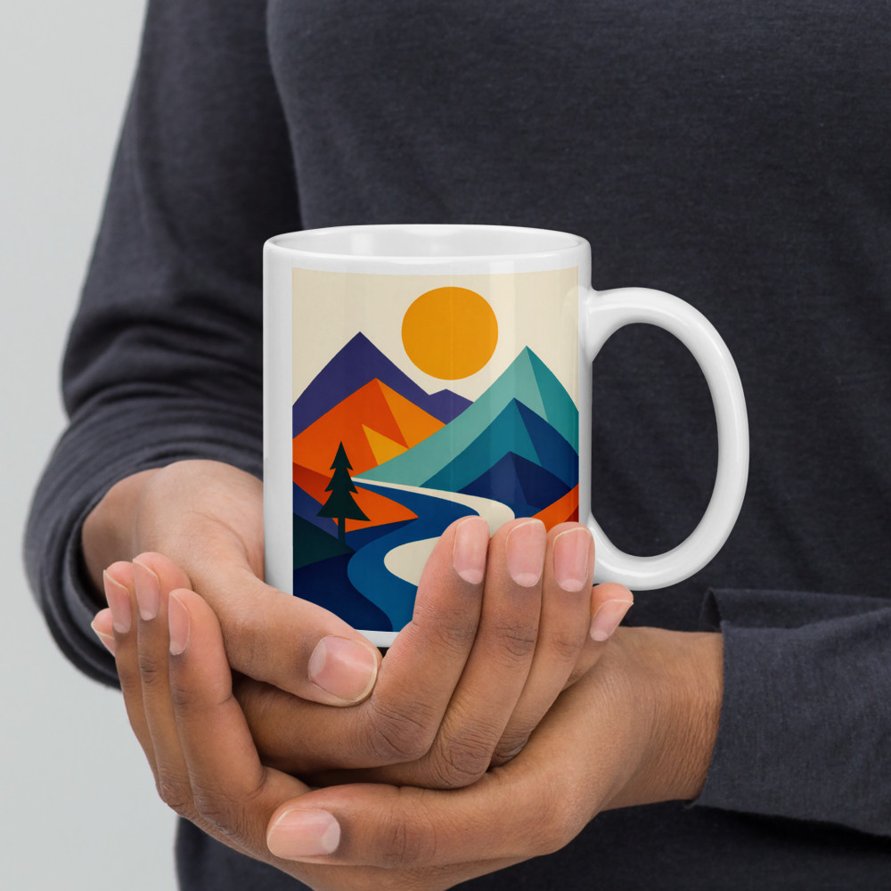 Geometric Mountain River at Sunset — Mug