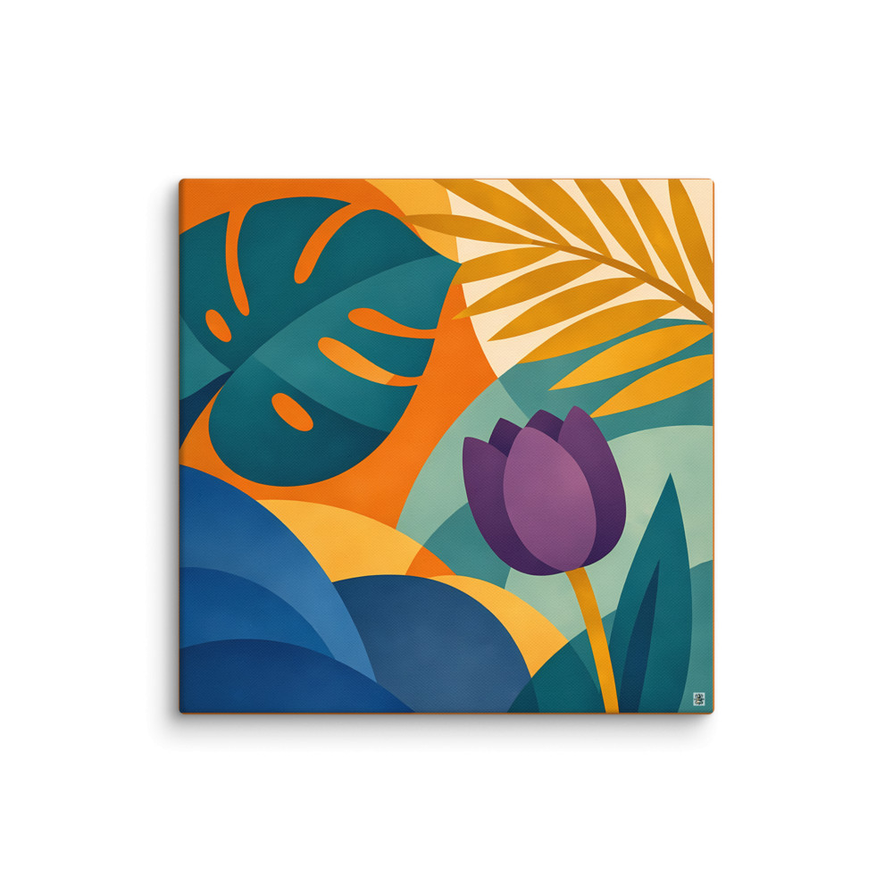 Bold Tropical Botanical Shapes with Purple Bloom — Canvas Print