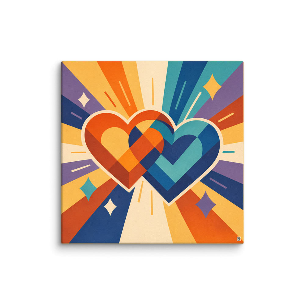 Overlapping Geometric Hearts with Radiant Rays — Canvas Print