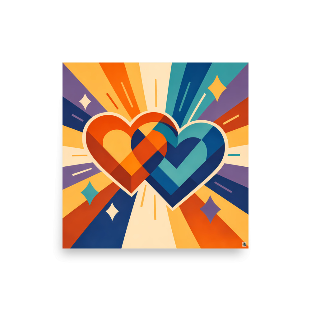Overlapping Geometric Hearts with Radiant Rays — Art Print