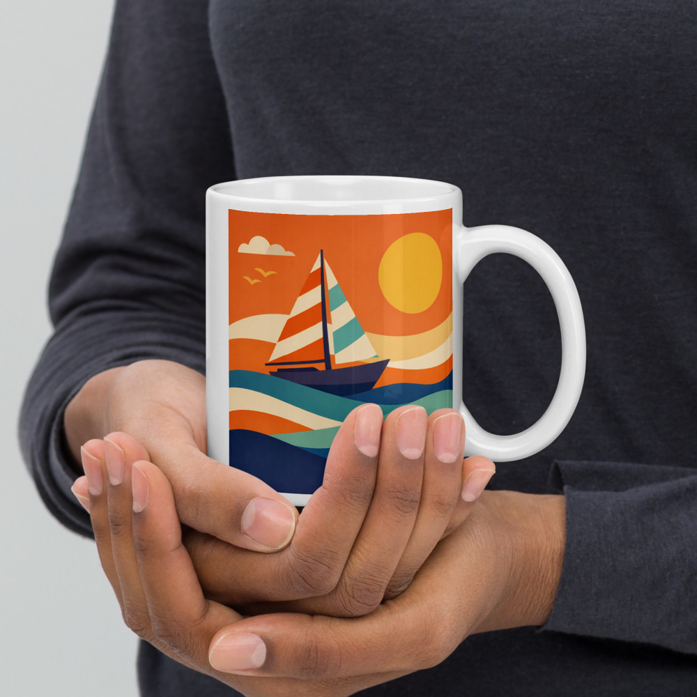 Colour Block Yacht at Sunset — Mug