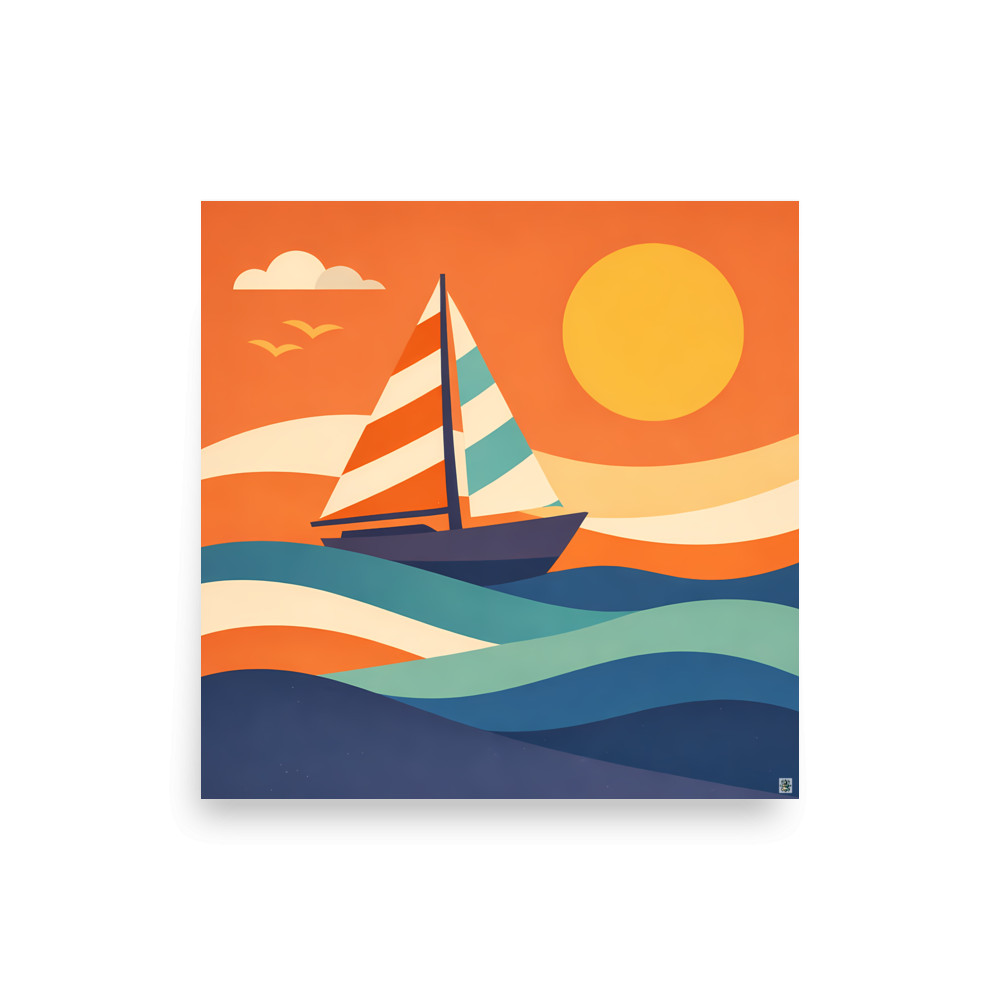 Colour Block Yacht at Sunset — Art Print