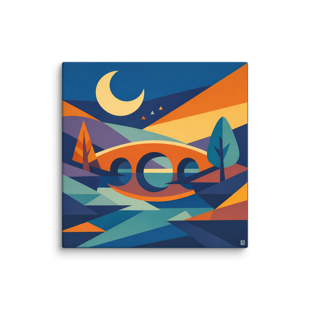Geometric Crescent Moon Bridge Landscape — Canvas Print