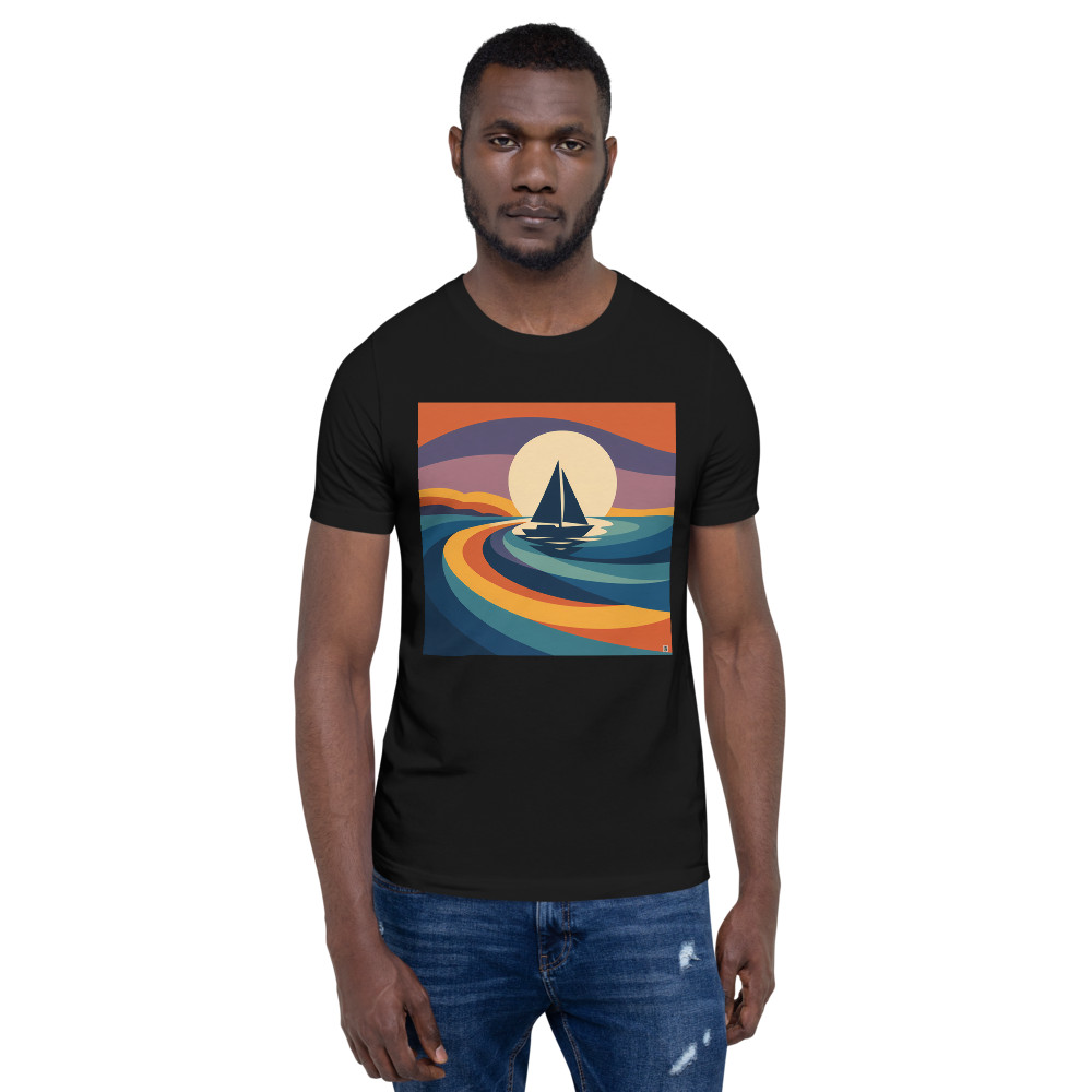 Sailboat Sunset with Geometric Gradient Waves