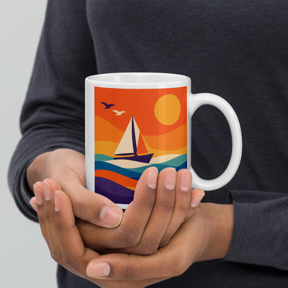 Colour Block Yacht at Sunset — Mug