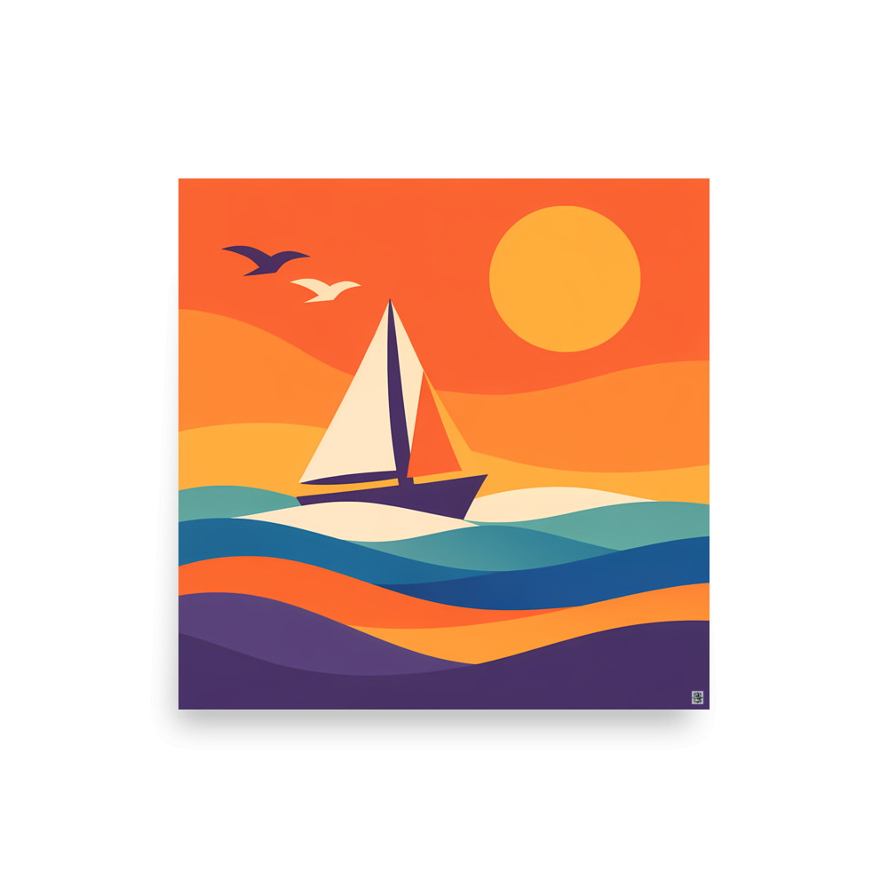 Colour Block Yacht at Sunset — Art Print