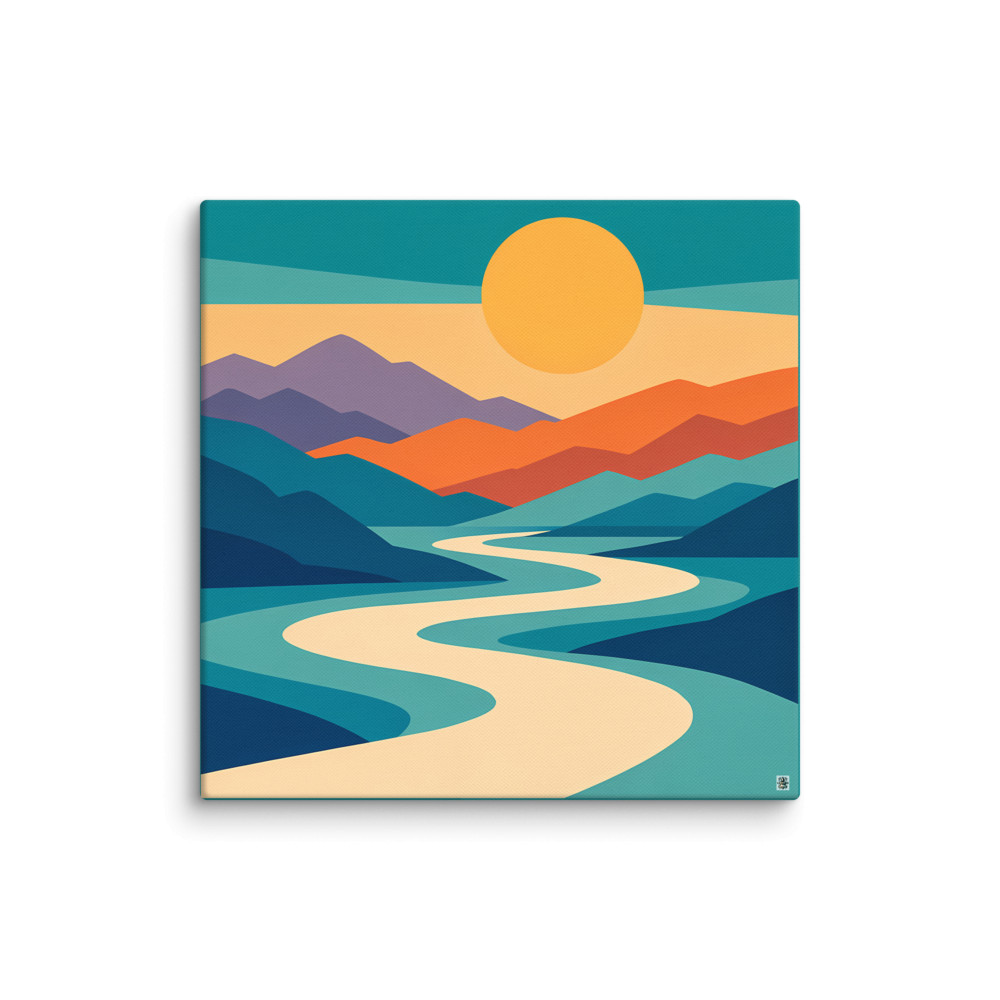 Layered Mountain River Sunset — Canvas Print