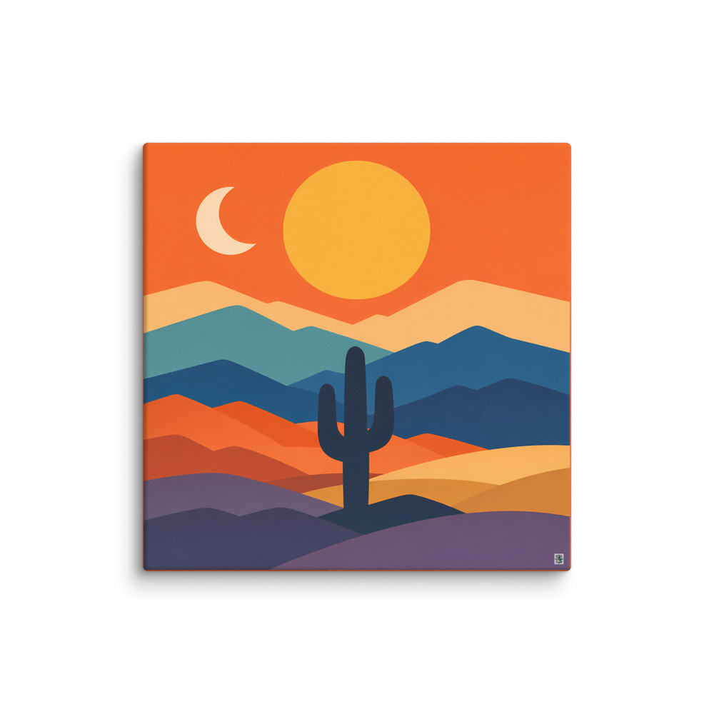 Saguaro Desert Sunset with Layered Mountains — Canvas Print