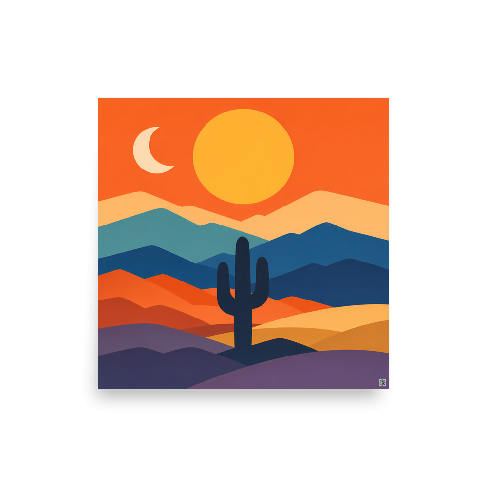Saguaro Desert Sunset with Layered Mountains — Art Print