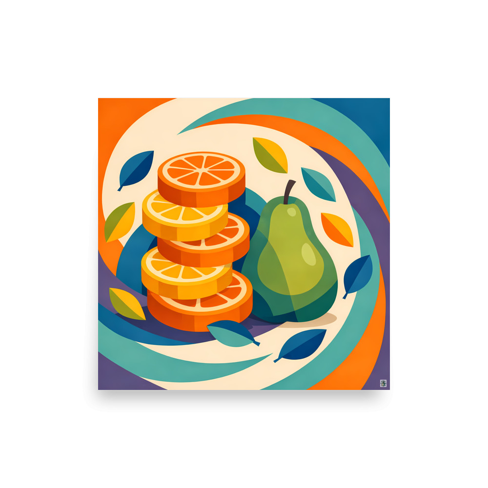 Stacked Citrus Slices and Pear Illustration — Art Print