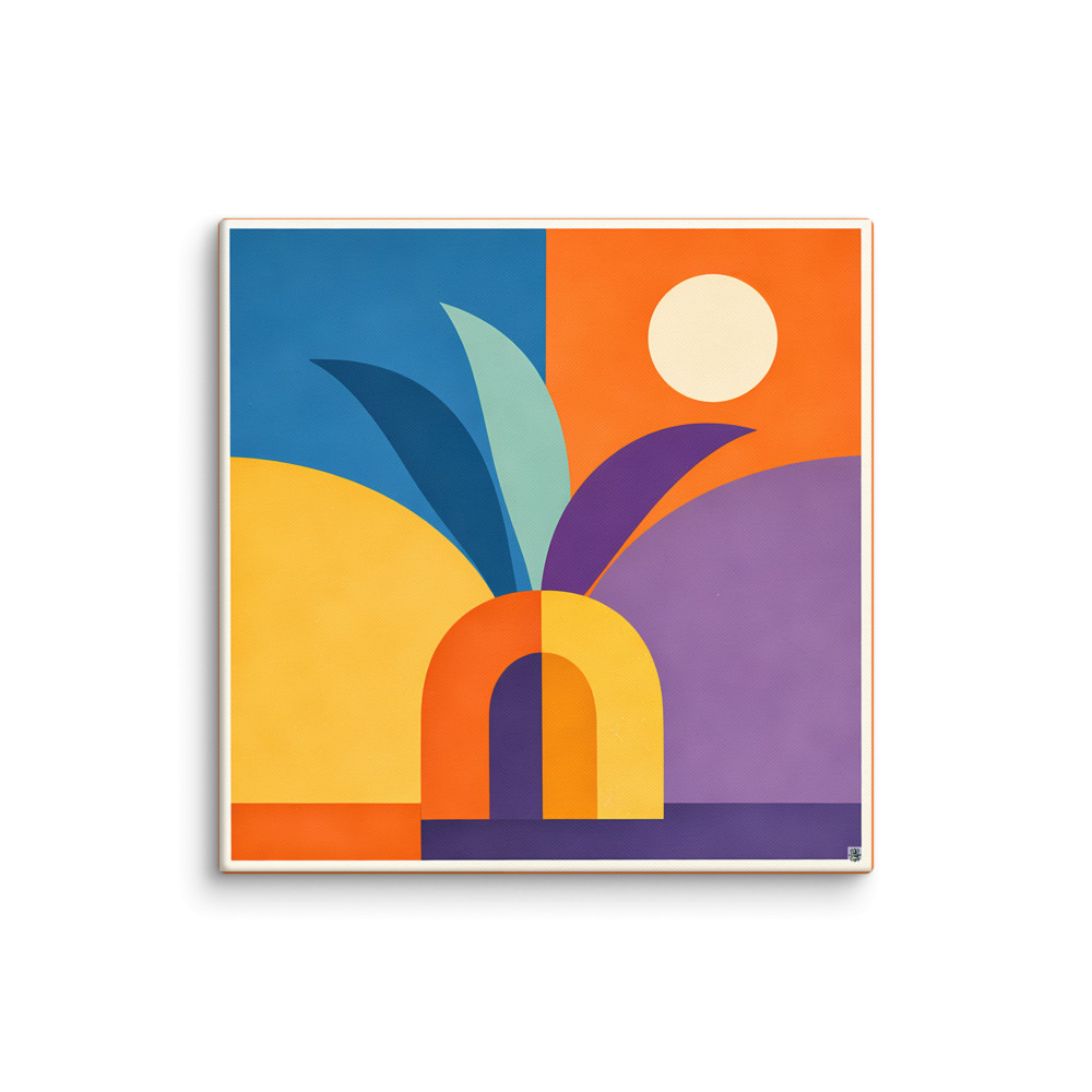 Organic Arch Landscape with Sun and Curved Leaves — Canvas Print