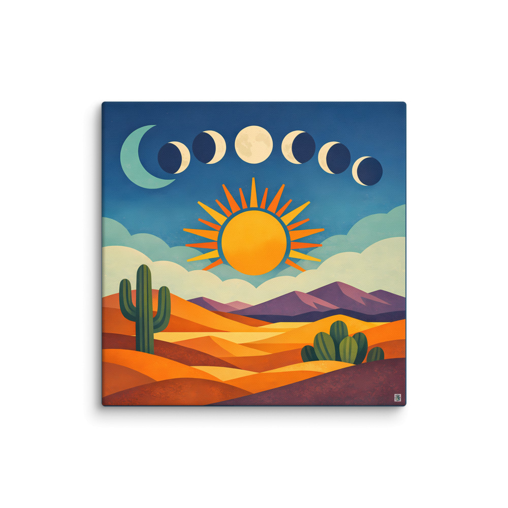 Geometric Desert Sun and Moon Phases — Canvas Print
